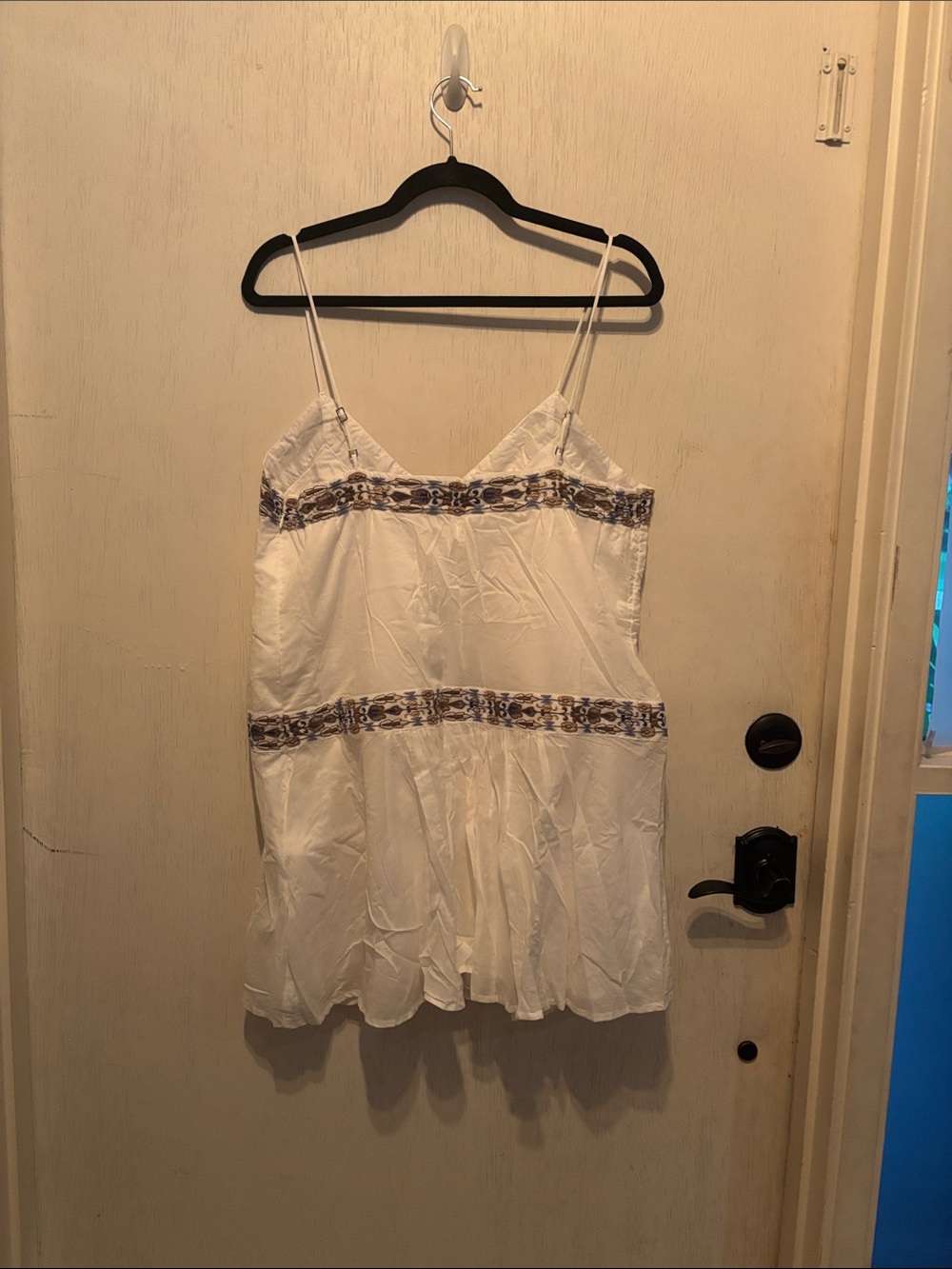 Abercrombie & Fitch White Mini Dress with Blue Embroidered Trim - Picture 5 of 5